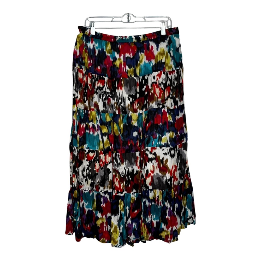 Choices Womens L Tiered Cotton Maxi Skirt Multicolor Abstract Ikat Boho JCFK0181